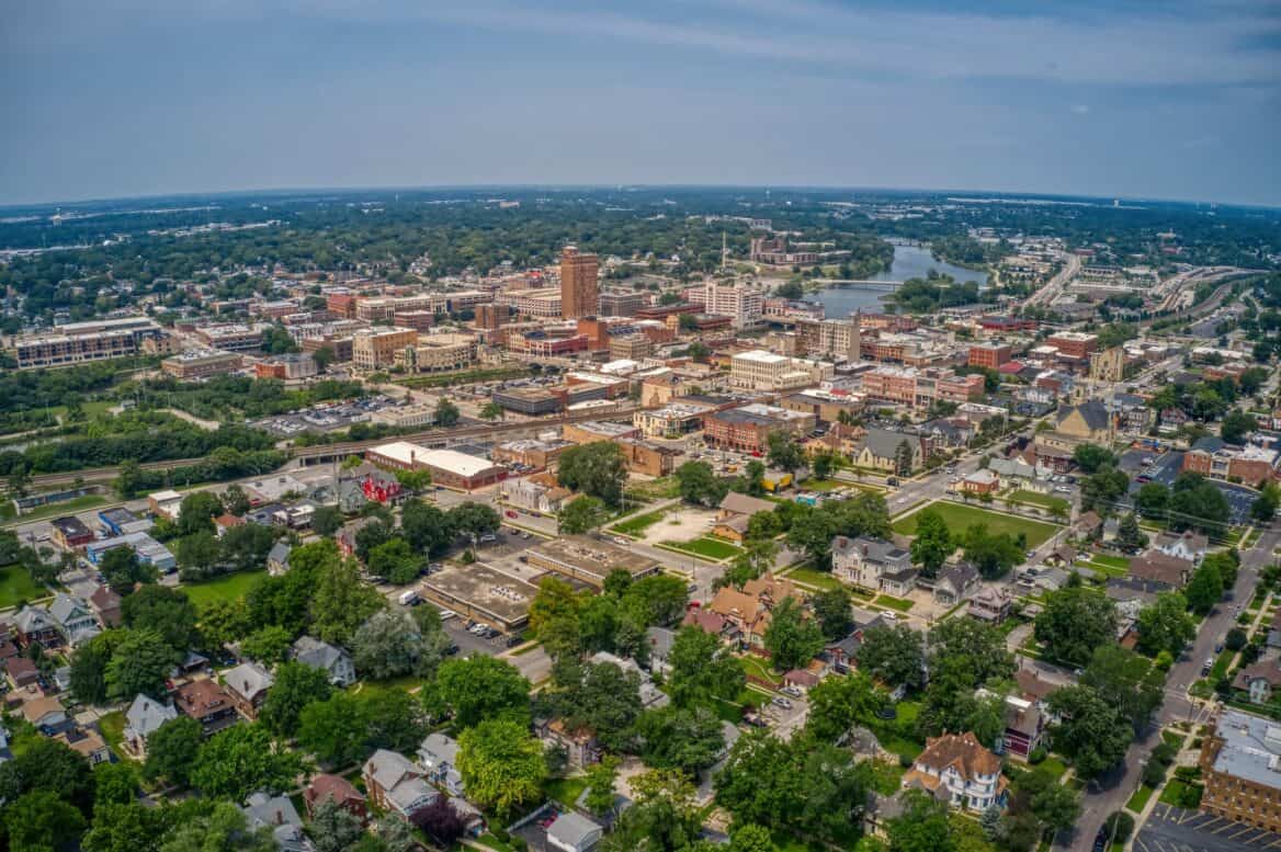 Aerial view of Aurora, Illinois