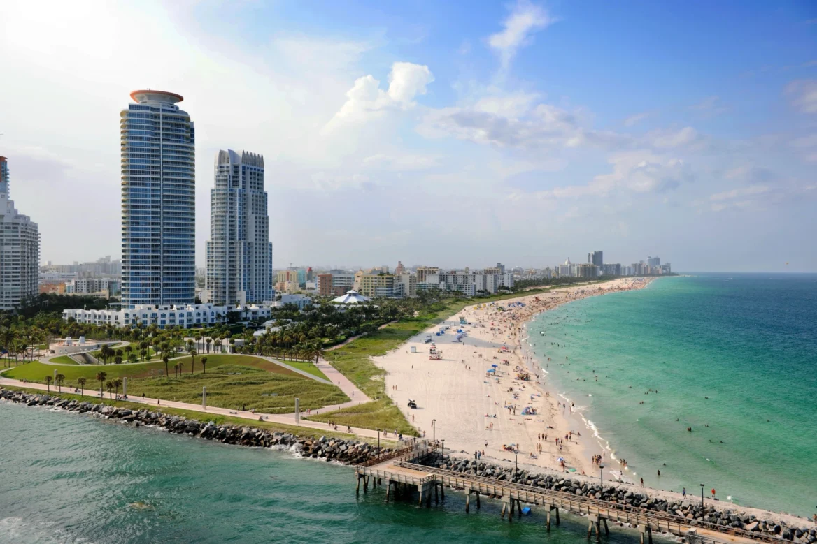 South Miami beach looking towards skyscrapers