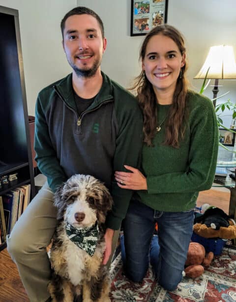 Nicole Shivley family with new Bernedoodle puppy