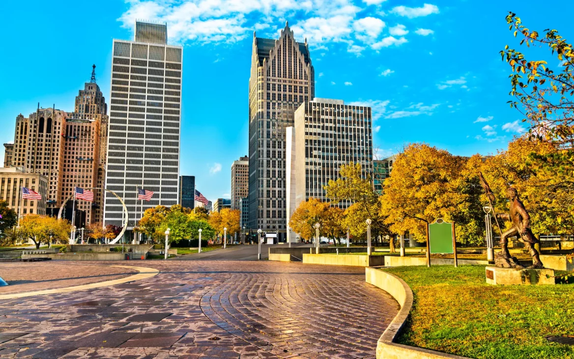 View of downtown Detroit from Hart Plaza